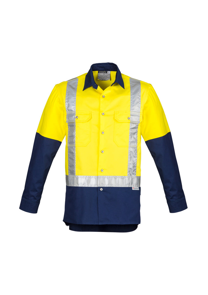 Mens Hi Vis Spliced Industrial Shirt - Shoulder Taped