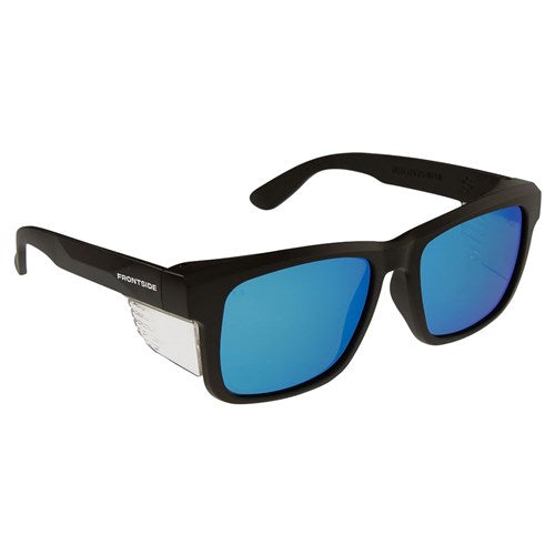 SAFETY GLASSES FRONTSIDE BLUE REVO LENS