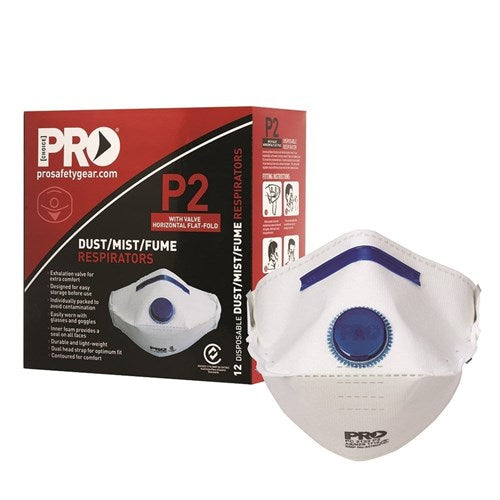 P2 RESPIRATOR + VALVE FLAT FOLD 12/BOX