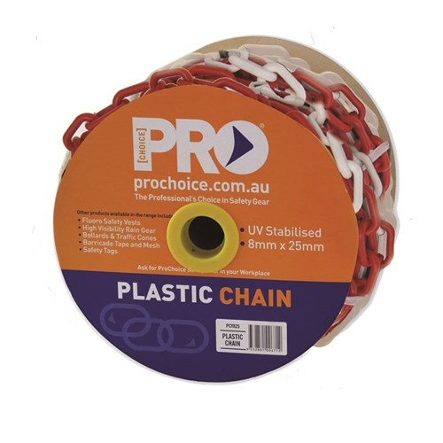 PLASTIC SAFETY CHAIN RED/WHITE 8mm x 25m