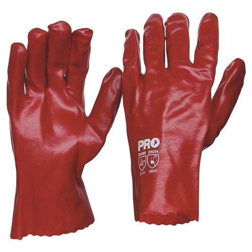 GLOVE PVC SINGLE DIPPED RED 27cm