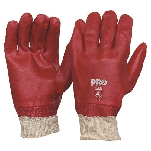 GLOVE PVC SINGLE DIPPED RED 27cm K/WRIST